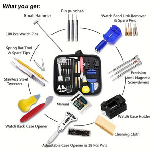 Planet Gates 147pcs/set Watchmaker Watch Repair Repairing Tools Kit, Case RemoverOpener Bar Set, Convenience Brand Clock Tool