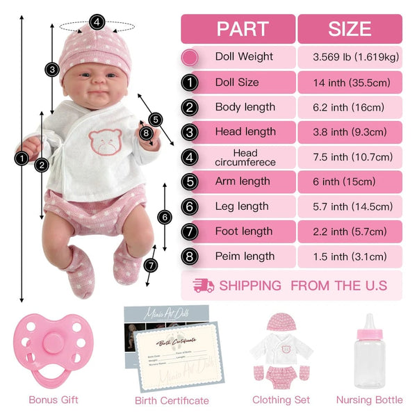 Planet Gates 14inch Full Body Silicone Bebe Reborn Girl"Coco"Dolls Boy“Isaac” Doll Soft  Lifelike Baby DIY Blank Toys