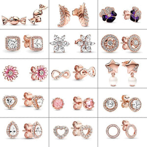 Planet Gates 14K Rose Gold Plated 925 Silver Sparkling Infinity Stud Earrings Floating Curved Feather Stud Earrings Fine Jewelry Women