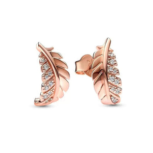 Planet Gates 14K Rose Gold Plated 925 Silver Sparkling Infinity Stud Earrings Floating Curved Feather Stud Earrings Fine Jewelry Women