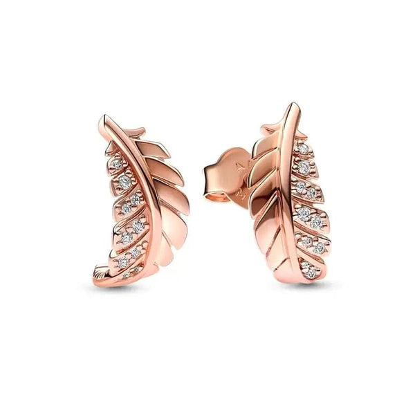 Planet Gates 14K Rose Gold Plated 925 Silver Sparkling Infinity Stud Earrings Floating Curved Feather Stud Earrings Fine Jewelry Women