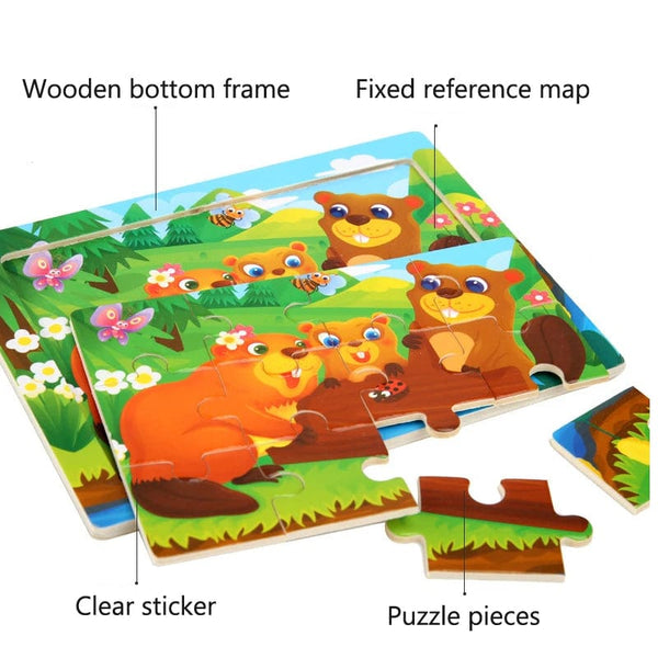 Planet Gates 15*11cm 3D Puzzle Cartoon Animals Wood Puzzle Kids Cognitive Jigsaw Puzzle Baby Wooden Toys Educational Toys for Children