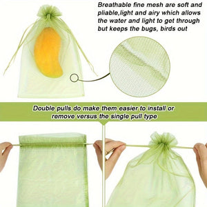 Planet Gates 15.24x22.86 Cm / 50pcs 50pcs Fruit Protection Bags 20.32x30.48 Cm, Netting Cover Bags Drawstring Mesh Fruit Protectors Pest Barrier For Grapes Mango Fruit Trees Veggies Garden