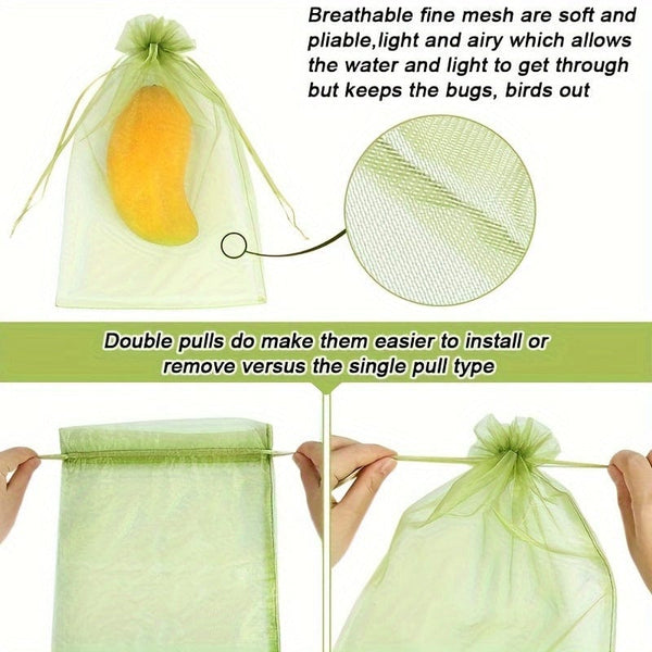 Planet Gates 15.24x22.86 Cm / 50pcs 50pcs Fruit Protection Bags 20.32x30.48 Cm, Netting Cover Bags Drawstring Mesh Fruit Protectors Pest Barrier For Grapes Mango Fruit Trees Veggies Garden