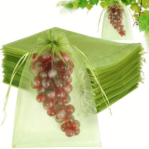 Planet Gates 15.24x22.86 Cm / 50pcs 50pcs Fruit Protection Bags 20.32x30.48 Cm, Netting Cover Bags Drawstring Mesh Fruit Protectors Pest Barrier For Grapes Mango Fruit Trees Veggies Garden