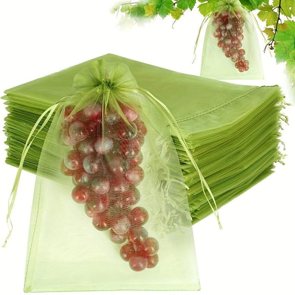 Planet Gates 15.24x22.86 Cm / 50pcs 50pcs Fruit Protection Bags 20.32x30.48 Cm, Netting Cover Bags Drawstring Mesh Fruit Protectors Pest Barrier For Grapes Mango Fruit Trees Veggies Garden