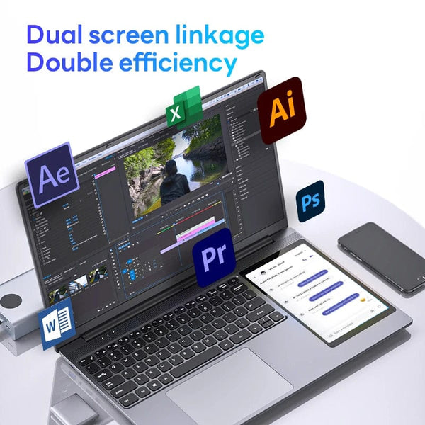 Planet Gates 15.6"+7" Dual Screen Laptop Intel Celeron N100 32GB 16GB DDR4 RGB Backlit Keyboard Computer Notebook Laptops Touch Screen