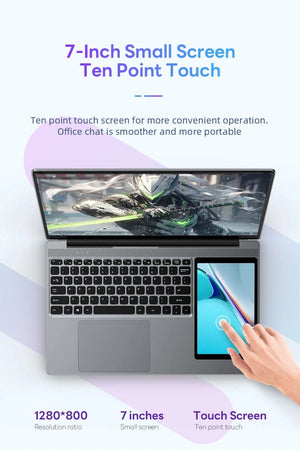 Planet Gates 15.6"+7" Dual Screen Laptop Intel Celeron N100 32GB 16GB DDR4 RGB Backlit Keyboard Computer Notebook Laptops Touch Screen