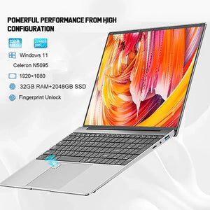 Planet Gates 15.6 Inch Laptop 32GB Ram 2TB SSD Windows 11 Notebook Pc Gamer Intel N5095 Office Computer with Backlit Fingerprint Wifi Camera