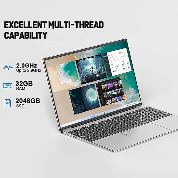 Planet Gates 15.6 Inch Laptop 32GB Ram 2TB SSD Windows 11 Notebook Pc Gamer Intel N5095 Office Computer with Backlit Fingerprint Wifi Camera