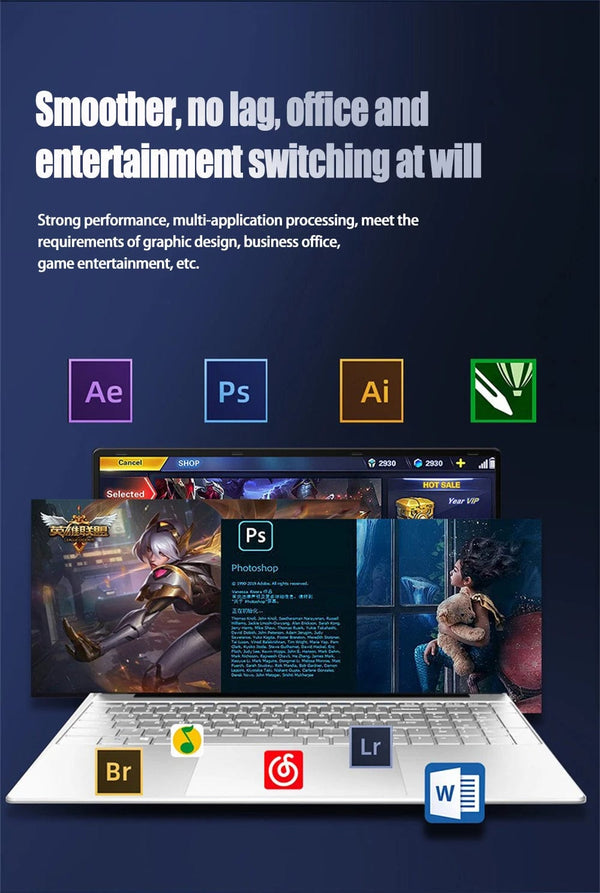 Planet Gates 15.6 Inch Laptop 32GB Ram 2TB SSD Windows 11 Notebook Pc Gamer Intel N5095 Office Computer with Backlit Fingerprint Wifi Camera