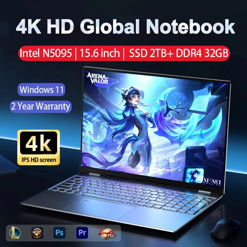 Planet Gates 15.6 Inch Laptop 32GB Ram 2TB SSD Windows 11 Notebook Pc Gamer N5095 Office Computer with Backlit Fingerprint Wifi Camera