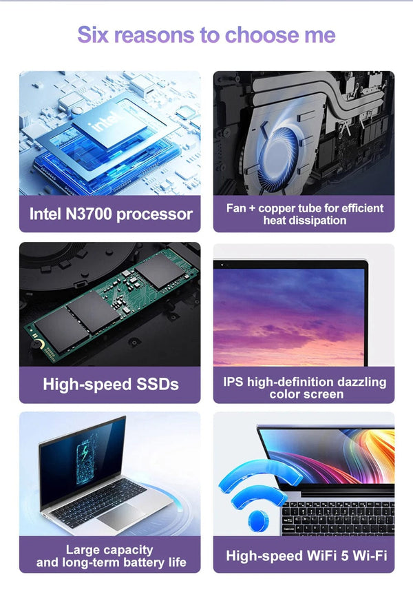 Planet Gates 15.6" Ultra Slim Laptop 16GB RAM 2TB SSD Intel N3700 Notebook Gamer  1920*1080  Display Office Study Computer PC Windows 11 Pro