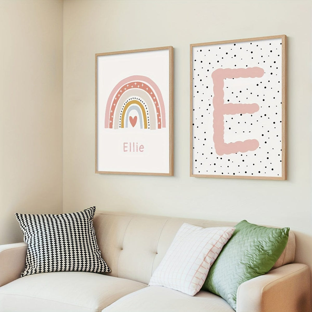Planet Gates 2pcs/set Unframed Personalized Name Canvas Poster Wall Art, Cute Rainbow Custom Name Poster For Home Decor, Canvas Prints For Living Room Bedroom Kitchen Decor, Birthday Gift And Decoration