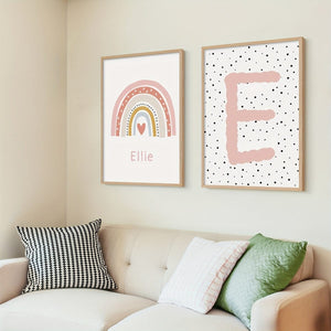 Planet Gates 15.7*23.6inch（40*60cm）No Frame 2pcs/set Unframed Personalized Name Canvas Poster Wall Art, Cute Rainbow Custom Name Poster For Home Decor, Canvas Prints For Living Room Bedroom Kitchen Decor, Birthday Gift And Decoration