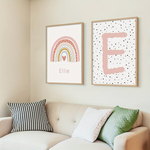 Planet Gates 15.7*23.6inch（40*60cm）No Frame 2pcs/set Unframed Personalized Name Canvas Poster Wall Art, Cute Rainbow Custom Name Poster For Home Decor, Canvas Prints For Living Room Bedroom Kitchen Decor, Birthday Gift And Decoration
