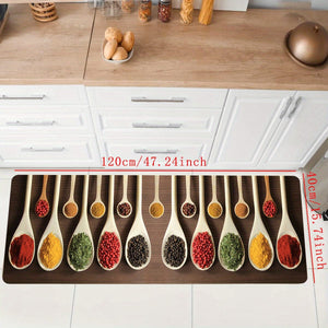 Planet Gates 15.7*47.2in/40*120cm 1pc Soft and Absorbent Spices Printed Kitchen Rug - Anti-Fatigue and Non-Slip Floor Mat for Living Room, Bedroom, and Laundry - Machine Washable and Waterproof Carpet for Kitchen
