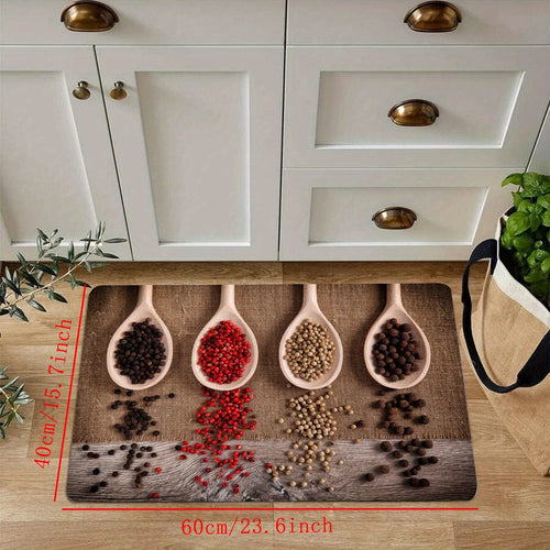 Planet Gates 15.74*23.62in/40*60cm 1pc Soft and Absorbent Spices Printed Kitchen Rug - Anti-Fatigue and Non-Slip Floor Mat for Living Room, Bedroom, and Laundry - Machine Washable and Waterproof Carpet for Kitchen