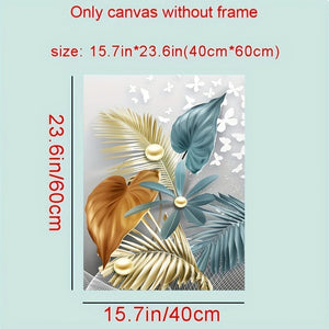 Planet Gates 15.7in*23.6in/40cm*60cm 3pcs 15.7*23.6in/40cm*60cm Frameless Modern Golden Butterfly Leaves Wall Art Canvas Painting Art For Living Room Cuadros Decor No Frame