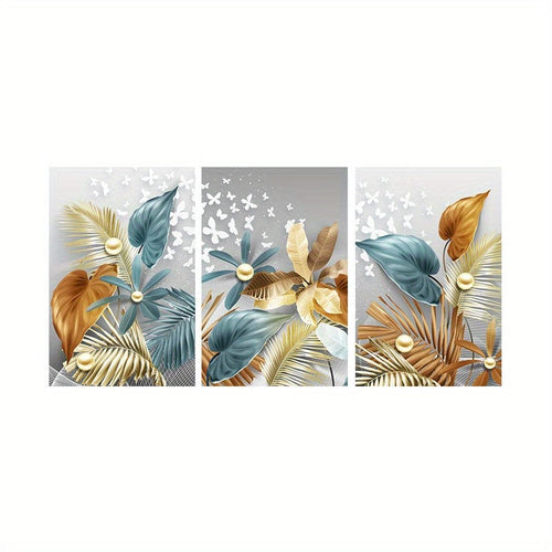 Planet Gates 15.7in*23.6in/40cm*60cm 3pcs 15.7*23.6in/40cm*60cm Frameless Modern Golden Butterfly Leaves Wall Art Canvas Painting Art For Living Room Cuadros Decor No Frame