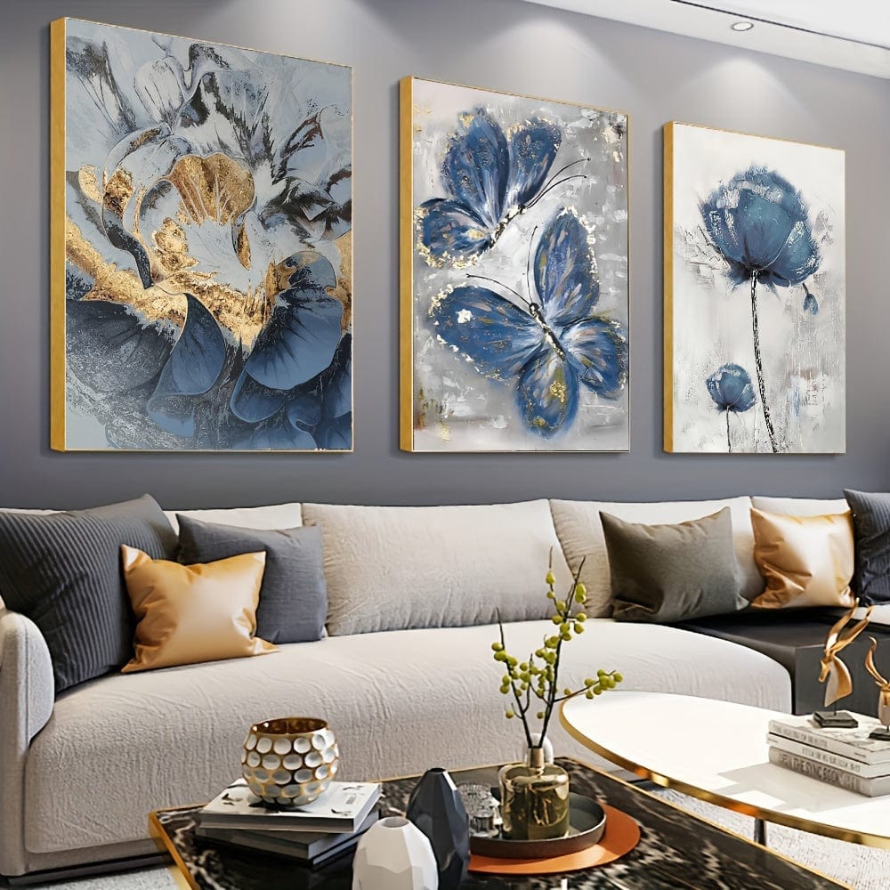 Planet Gates 15.7in*23.6in/40cm*60cm 3pcs, Luxury Flower Butterfly Oil Painting Wall Art Canvas Painting for Living Room Decor - 15.7x23.6in/40cmx60cm - No Frame Required