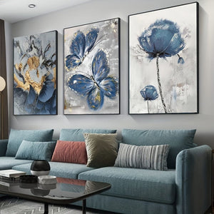 Planet Gates 15.7in*23.6in/40cm*60cm 3pcs, Luxury Flower Butterfly Oil Painting Wall Art Canvas Painting for Living Room Decor - 15.7x23.6in/40cmx60cm - No Frame Required