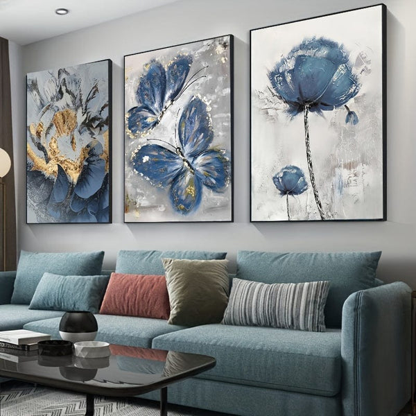 Planet Gates 15.7in*23.6in/40cm*60cm 3pcs, Luxury Flower Butterfly Oil Painting Wall Art Canvas Painting for Living Room Decor - 15.7x23.6in/40cmx60cm - No Frame Required