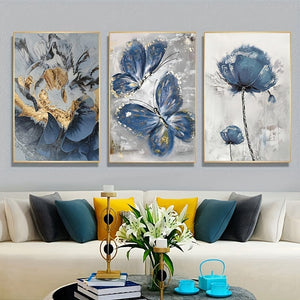 Planet Gates 15.7in*23.6in/40cm*60cm 3pcs, Luxury Flower Butterfly Oil Painting Wall Art Canvas Painting for Living Room Decor - 15.7x23.6in/40cmx60cm - No Frame Required