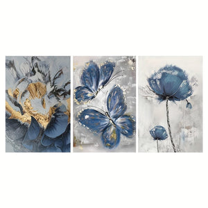 Planet Gates 15.7in*23.6in/40cm*60cm 3pcs, Luxury Flower Butterfly Oil Painting Wall Art Canvas Painting for Living Room Decor - 15.7x23.6in/40cmx60cm - No Frame Required