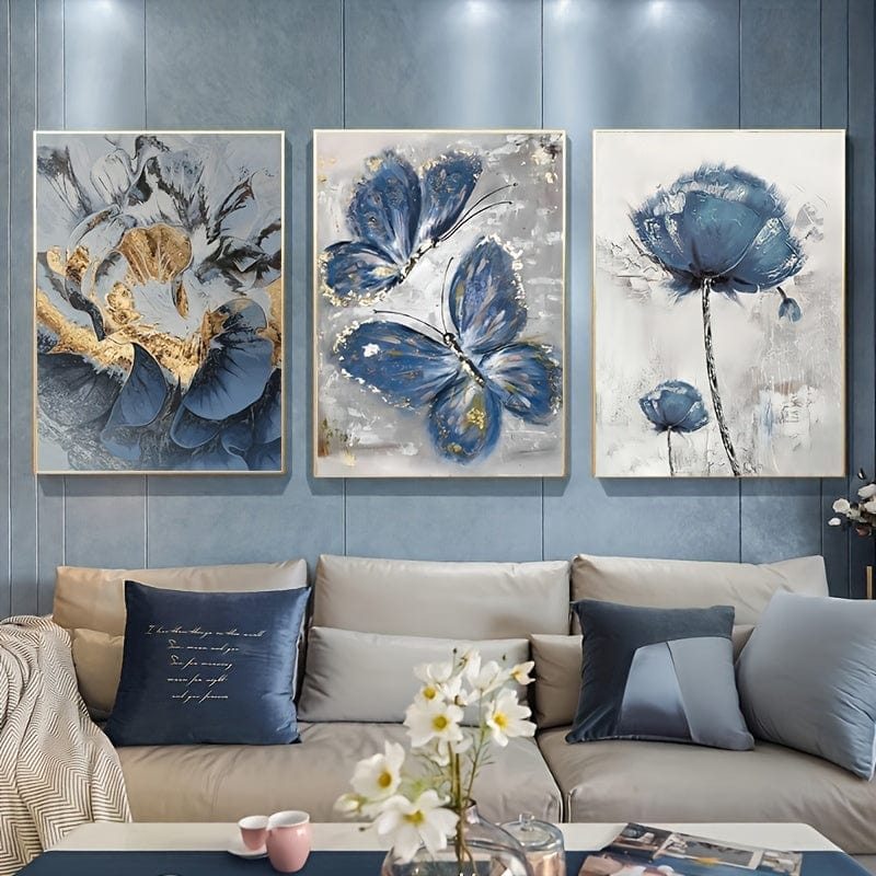 Planet Gates 15.7in*23.6in/40cm*60cm 3pcs, Luxury Flower Butterfly Oil Painting Wall Art Canvas Painting for Living Room Decor - 15.7x23.6in/40cmx60cm - No Frame Required