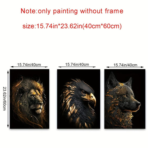 Planet Gates 15.7in*23.6in/40cm*60cm 3pcs Unframed Canvas Poster, Modern Art, Abstract The Golden Lion And Eagle Art Painting, Ideal Gift For Bedroom Living Room Corridor, Wall Art, Wall Decor, Winter Decor, Room Decoration