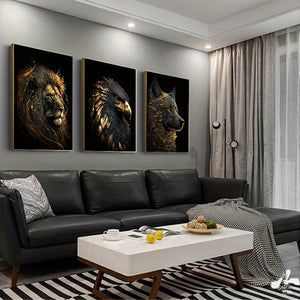Planet Gates 15.7in*23.6in/40cm*60cm 3pcs Unframed Canvas Poster, Modern Art, Abstract The Golden Lion And Eagle Art Painting, Ideal Gift For Bedroom Living Room Corridor, Wall Art, Wall Decor, Winter Decor, Room Decoration