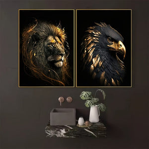 Planet Gates 15.7in*23.6in/40cm*60cm 3pcs Unframed Canvas Poster, Modern Art, Abstract The Golden Lion And Eagle Art Painting, Ideal Gift For Bedroom Living Room Corridor, Wall Art, Wall Decor, Winter Decor, Room Decoration