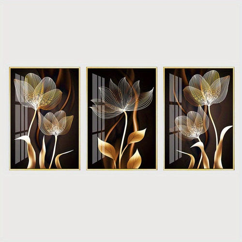 Planet Gates 15.7in*23.6in/40cm*60cm 3pcs Unframed Poster, Black And Golden Flower Wall Art Canvas Painting For Living Room Decor - Modern Abstract Design, 15.7x23.6in/40x60cm