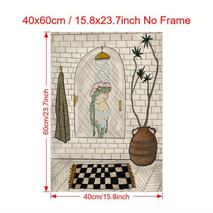 Planet Gates 15.8*23.7inch/40*60cm Unframed 1pc Canvas Poster, Bathroom Canvas Poster, Retro Art, Bathing Frog Poster Wall Art For Living Room, Wall Decor For Bedroom, Home Room Decor, Unframed