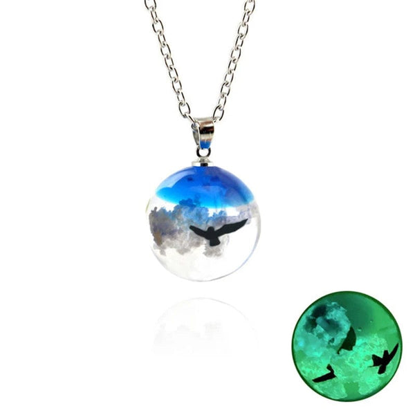 Planet Gates 15 Chic Transparent Noctilucent Resin Rould Ball White Cloud Eagle Pendant Necklace Blue Sky Moon Choker Jewelry Women Gift