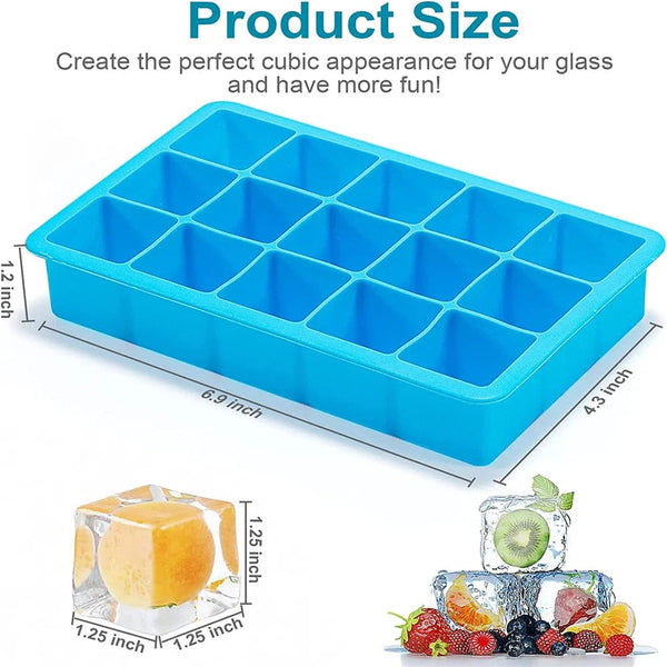 Planet Gates 15 Grid Silicone Ice Cube Mold Big Square Ice Cube Tray Mold Ice Cube Maker Non-toxic Durable Bar Pub Wine Ice Blocks Maker