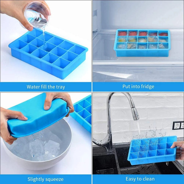 Planet Gates 15 Grid Silicone Ice Cube Mold Big Square Ice Cube Tray Mold Ice Cube Maker Non-toxic Durable Bar Pub Wine Ice Blocks Maker