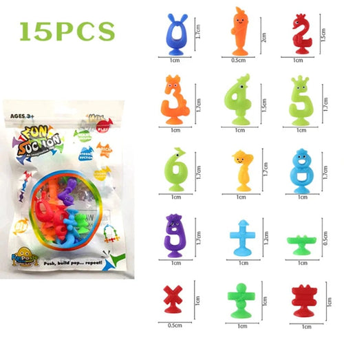 Planet Gates 15 pcs number / CHINA Soft Building Blocks Suction Cup Toys DIY Puzzle Sticky Game Children Bath Toys Montessori Sensory Stress Release Toy for Autism