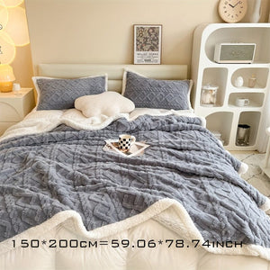 Planet Gates 150*200CM 1pc Double-sided Lambs Wool Bed Blanket, Taffeta Plush Blanket, Warm Multi-purpose Bed Blanket, Haze Blue Small Fresh Blanket, Warm Quilt, Living Room Sofa Cover Blanket, Nap Blanket, Multi-purpose Blanket