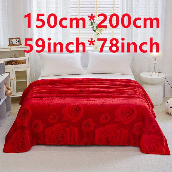 Planet Gates 150cm*200cm/59inch*78inch 1pc Rose Pattern Bed Blanket, Soft Comfortable Blanket For Sofa Office Bed Camping Travelling, Valentine's Day Gift Blanket