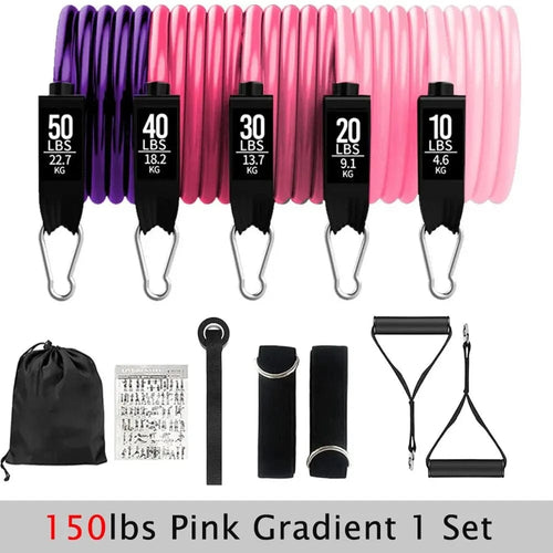 Planet Gates 150lbs Pink Gradient Resistance Bands Set Tension Pull Rope for Men Women Workout Exercise Bands for Fitness Home Gym Strength Training Equipment