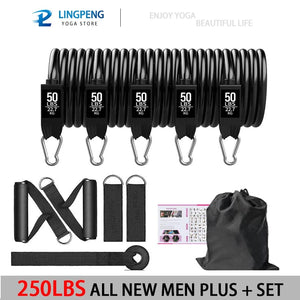 Planet Gates 150LBS PURPLE SET Resistance Band Set Workout Bands Exercise Band 5 Tube Fitness with Door Anchor Handles Legs Ankle Straps and Fitness Stick