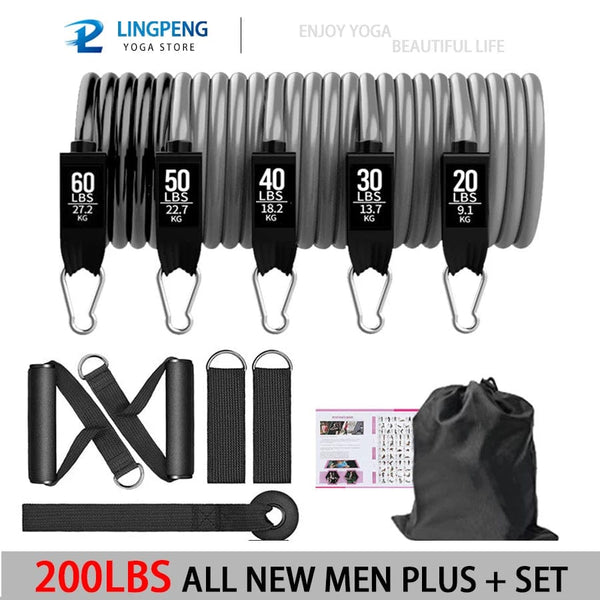 Planet Gates 150LBS PURPLE SET Resistance Band Set Workout Bands Exercise Band 5 Tube Fitness with Door Anchor Handles Legs Ankle Straps and Fitness Stick