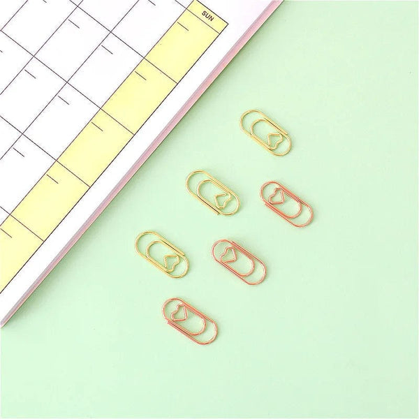Planet Gates 150PCS 20mm Mini Bookmark Gold Rose Gold Color Heart Clip Bookmark Metal Paper Clips Binder Clip Office Accessories