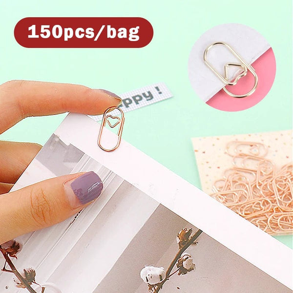Planet Gates 150PCS 20mm Mini Bookmark Gold Rose Gold Color Heart Clip Bookmark Metal Paper Clips Binder Clip Office Accessories