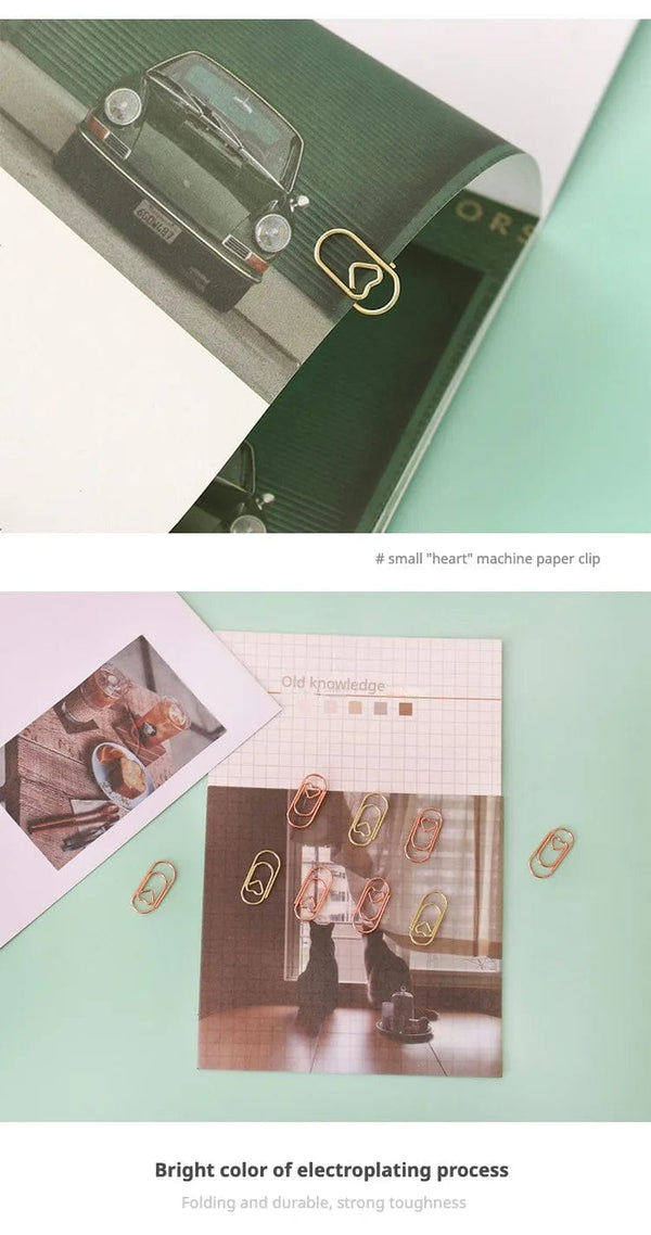 Planet Gates 150PCS 20mm Mini Bookmark Gold Rose Gold Color Heart Clip Bookmark Metal Paper Clips Binder Clip Office Accessories