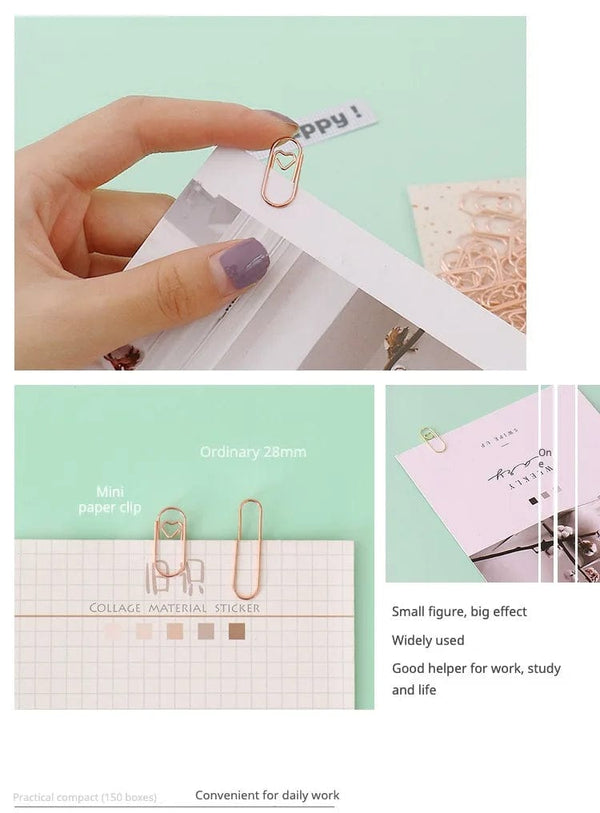 Planet Gates 150PCS 20mm Mini Bookmark Gold Rose Gold Color Heart Clip Bookmark Metal Paper Clips Binder Clip Office Accessories