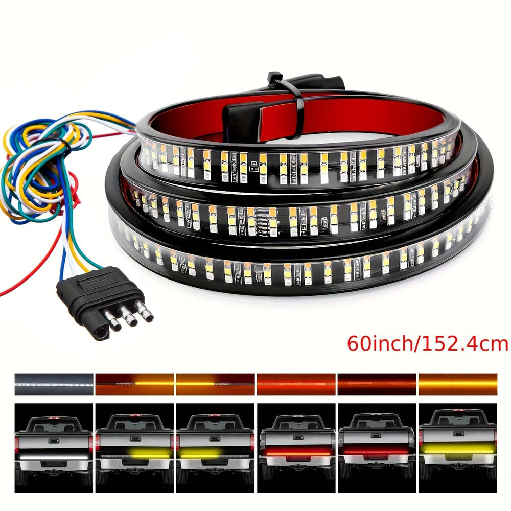 Planet Gates 152.4cm 3-row Tailgate light bar Truck Tailgate Tail Light Bar 152.4cm Inch Triple Row LED Strip Light With Red Brake White Reverse Sequential Amber Turning Signals Lights