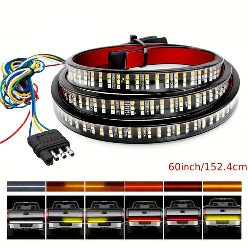 Planet Gates 152.4cm 3-row Tailgate light bar Truck Tailgate Tail Light Bar 152.4cm Inch Triple Row LED Strip Light With Red Brake White Reverse Sequential Amber Turning Signals Lights